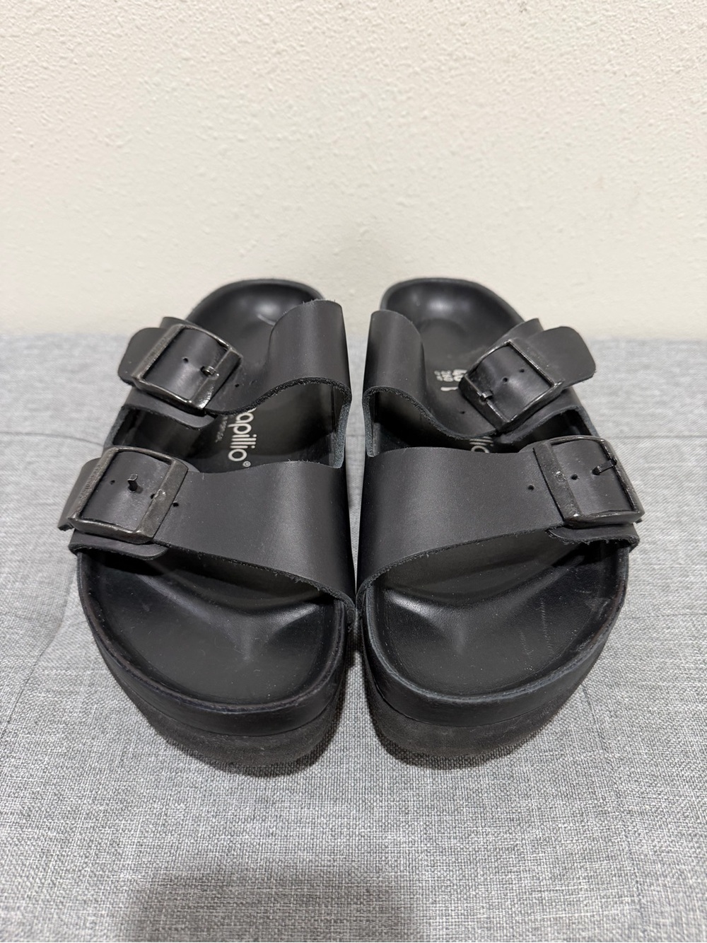 Papillio Birkenstock Flex Black Platform Leather Sandals - Picture 3 of 10